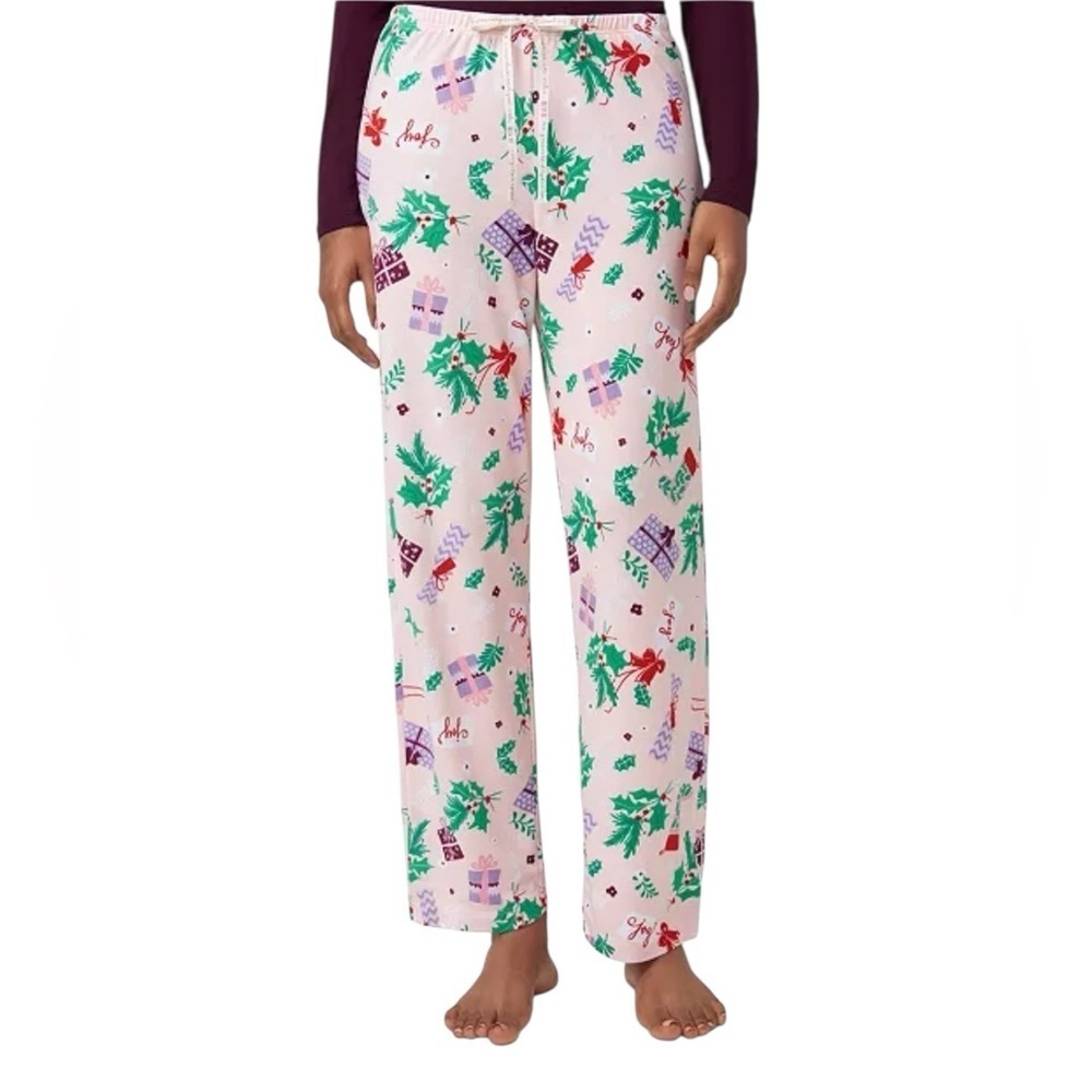 HUE Comforts And Joy Mid-Rise Pajama Pants Pink Christmas Print XL New - Picture 2 of 7